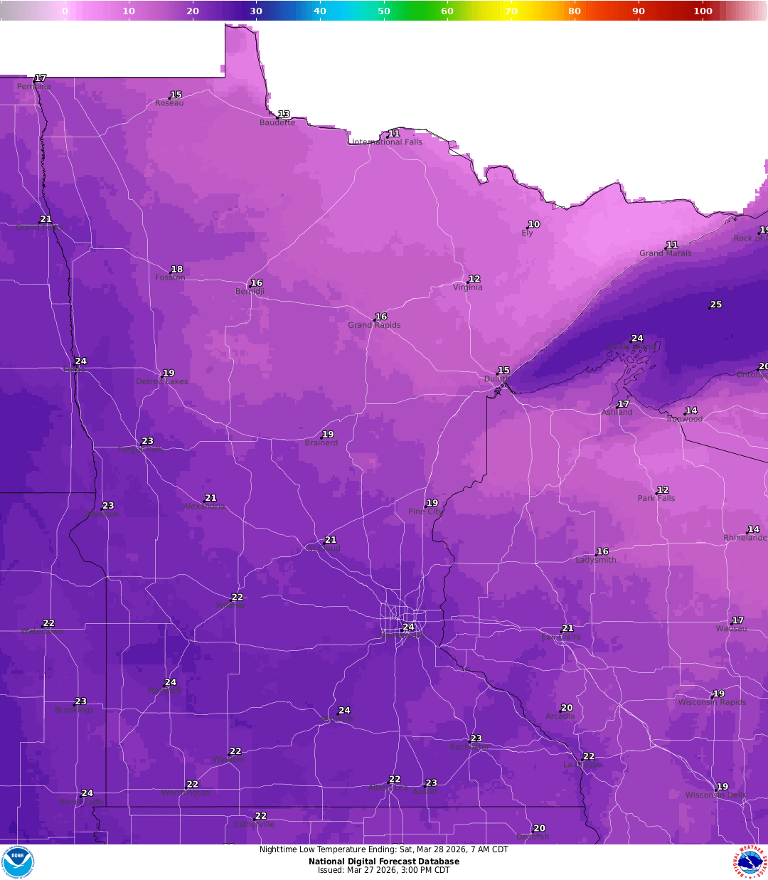 Lows for Friday night