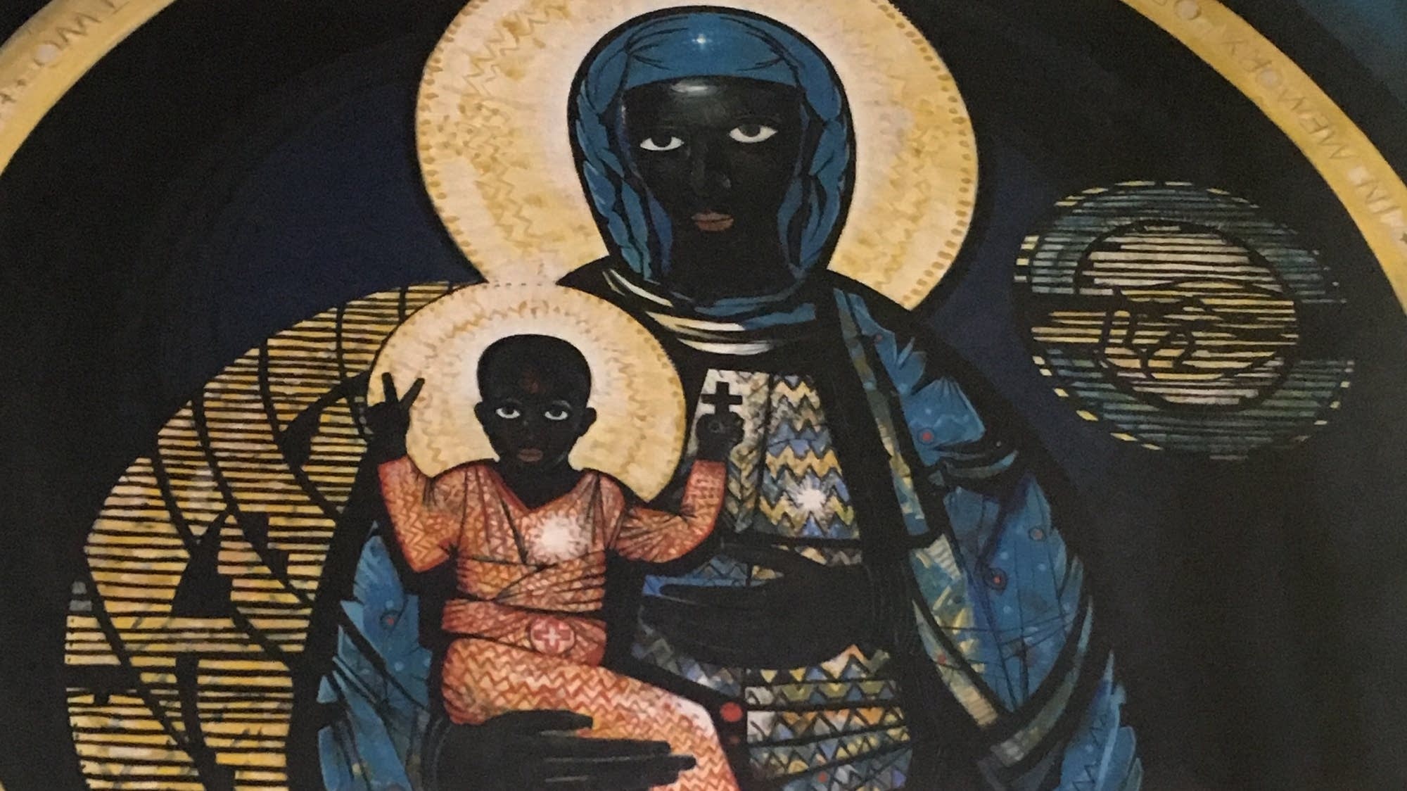 The black Madonna on the wall of the Regina Mundi Church in Soweto.