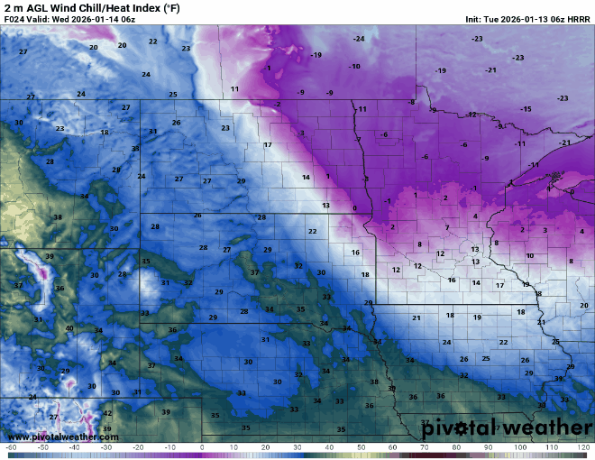 Wind chill forecast Wednesday midnight to 6 p.m.