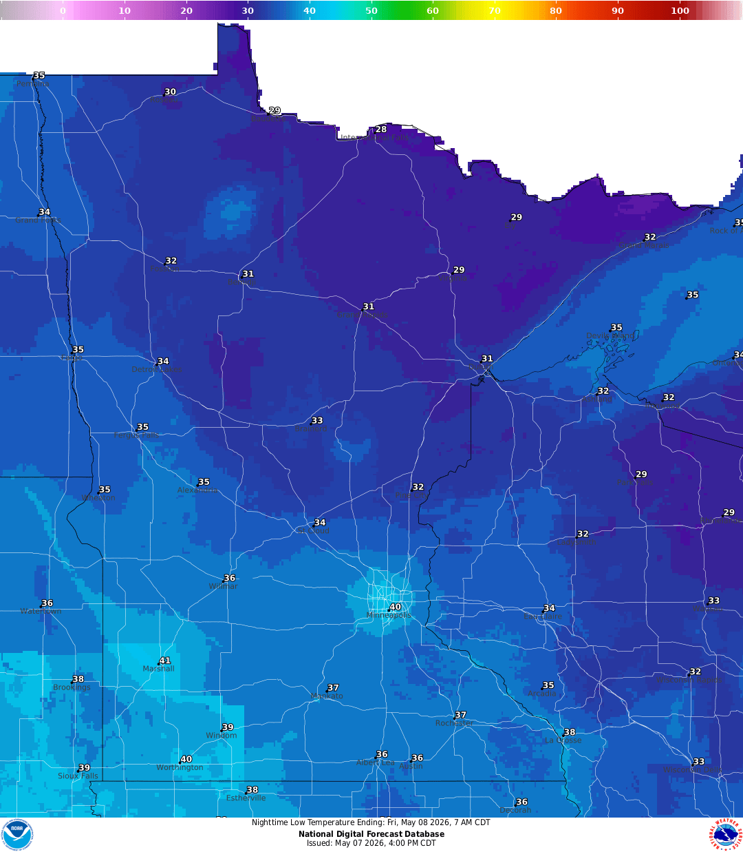 Lows for Thursday night