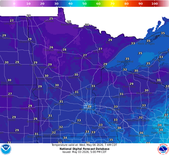 Temperatures Wednesday morning