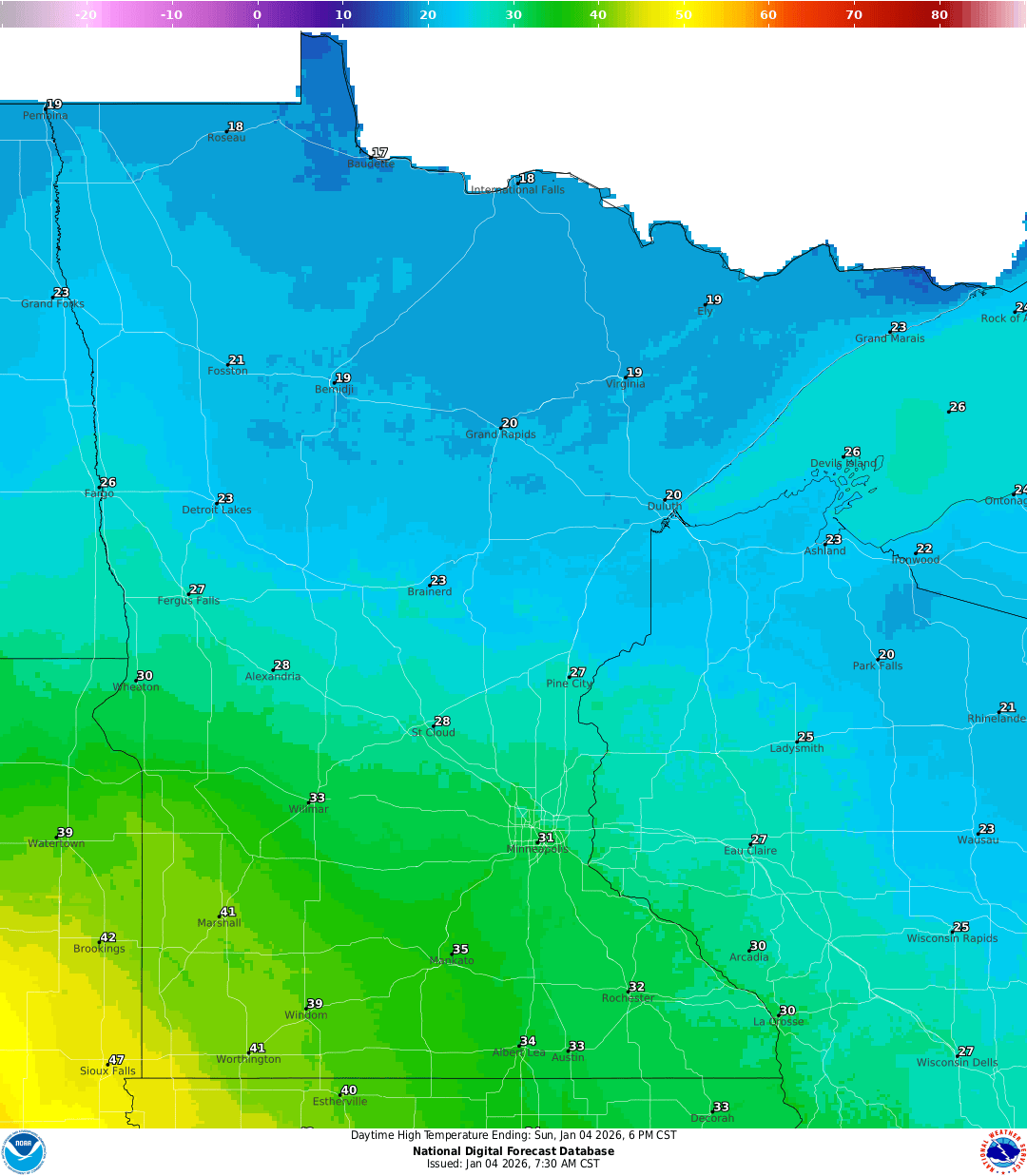 Highs for Sunday