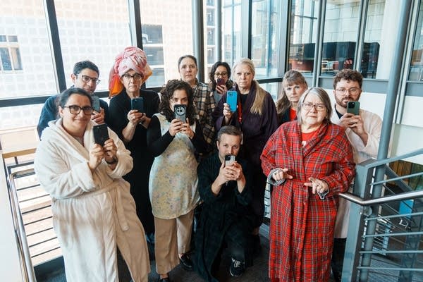 MPR staff in bathrobes