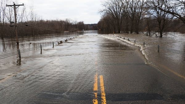 State Highway 19 is covered by the floodwaters of the Minnesota River