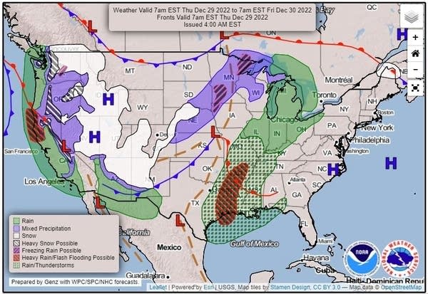 Forecast weather map for Thursday morning
