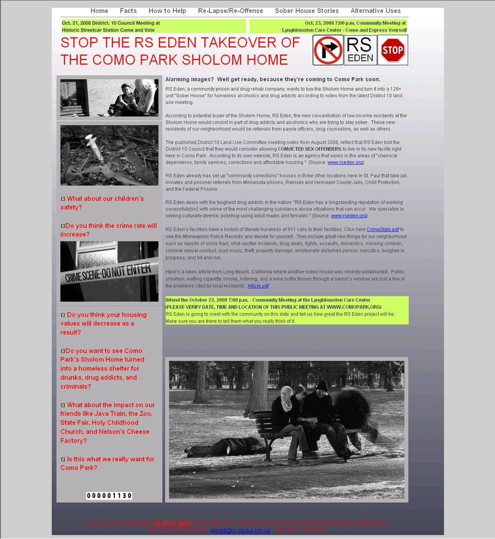 The home page of the 'StopEden.com' Web site