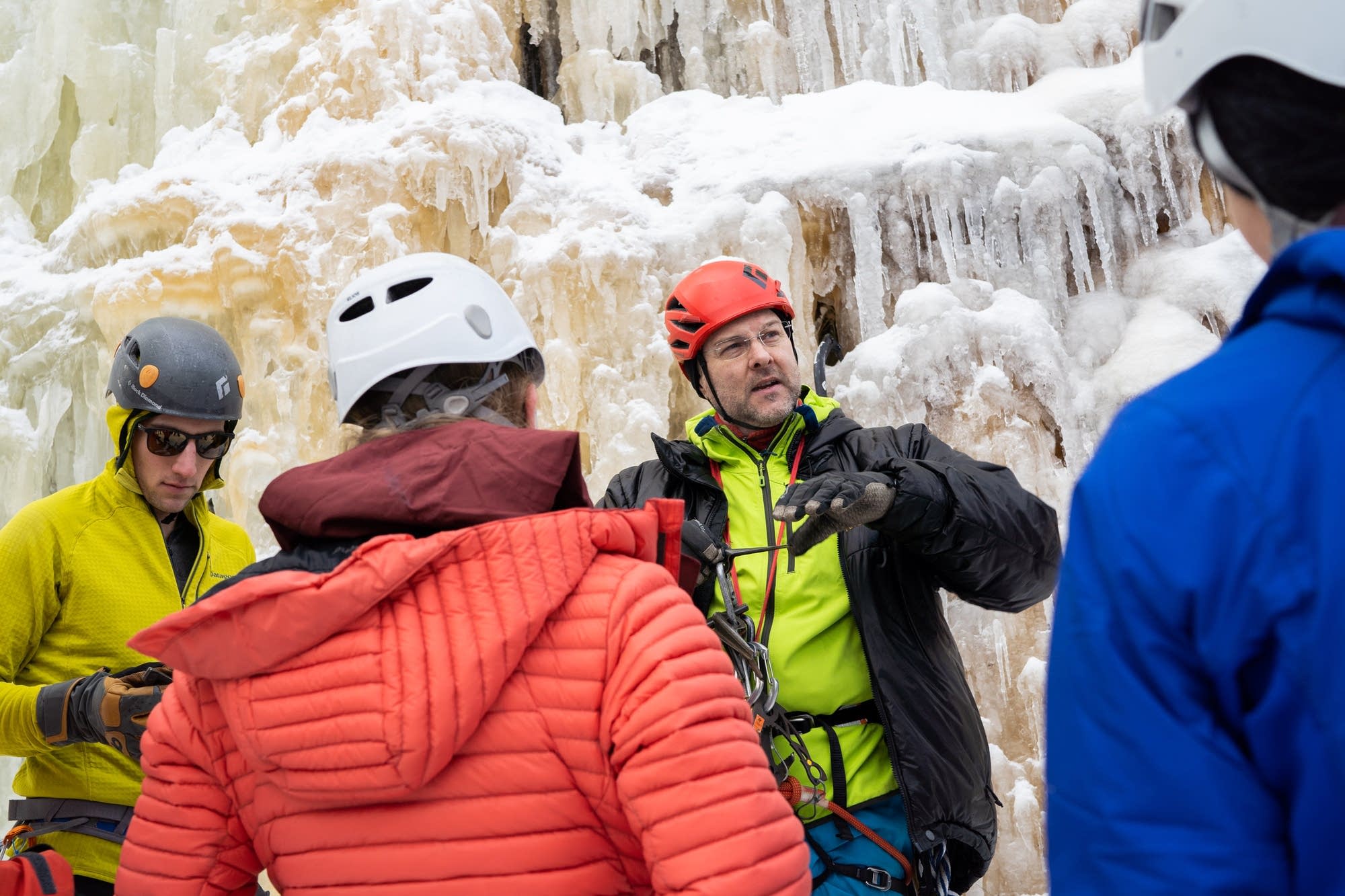 Loveridge gives a lesson on ice climbing.