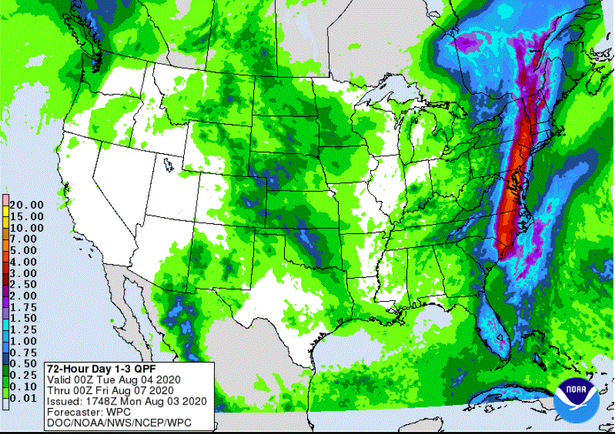 72-hour forecast precipitation through 7 p.m. Wednesday