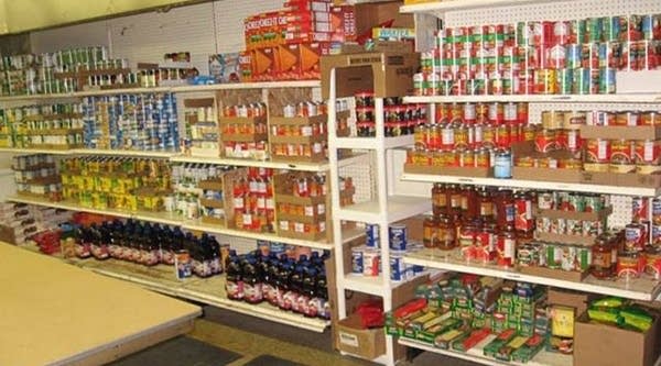 Shelves at the Friends in Need Food Shelf in St. Paul Park, Minn.