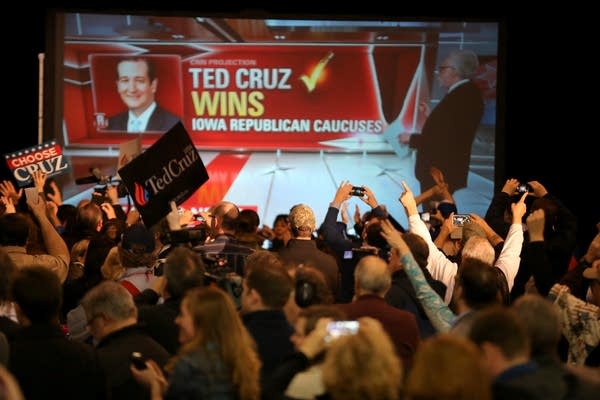 Supporters cheer announcement of Cruz' win.