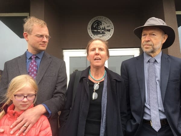 Defendant Emily Johnston speaks outside Clearwater County courthouse.