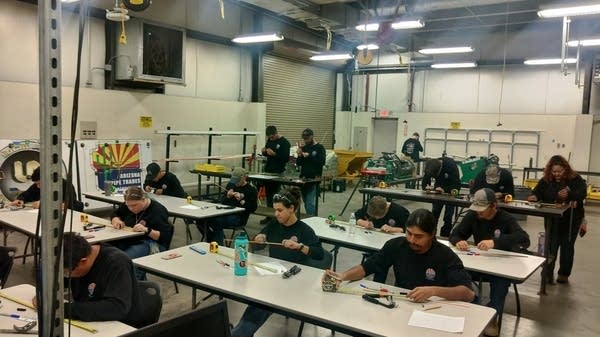 Apprentices in class at Arizona Pipe Trades, a five-year program to train pipefitters, plumbers, and welders outside Phoenix, AZ.