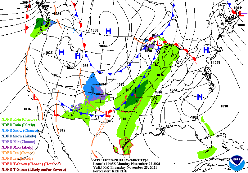 Surface weather map for 6 pm Wednesday