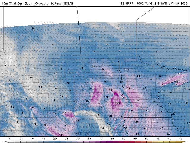 Wind speed and direction for Monday 4 p.m. to Tuesday 1 p.m. 