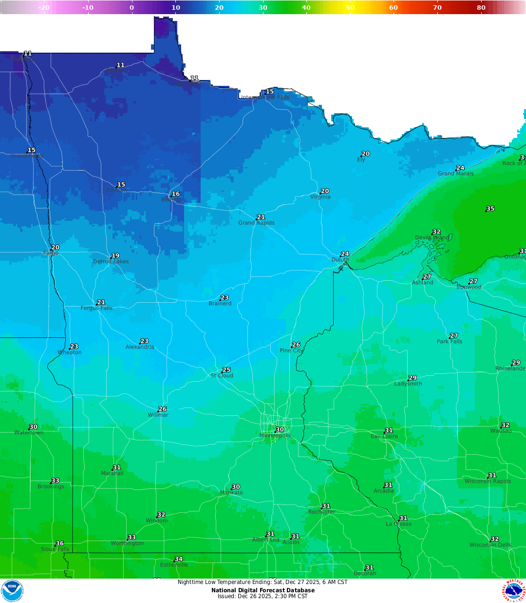 Lows for Friday night