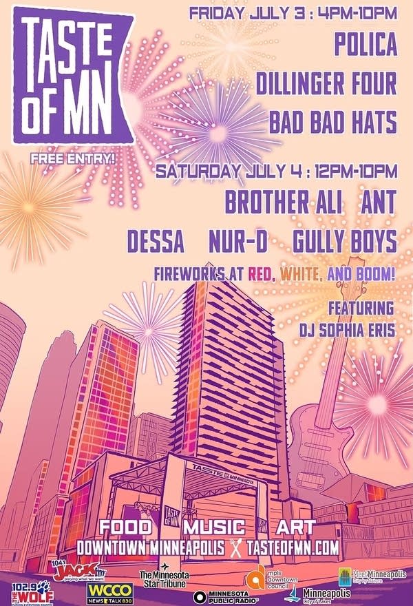 Taste of Minnesota 2026 poster with musical acts' names listed