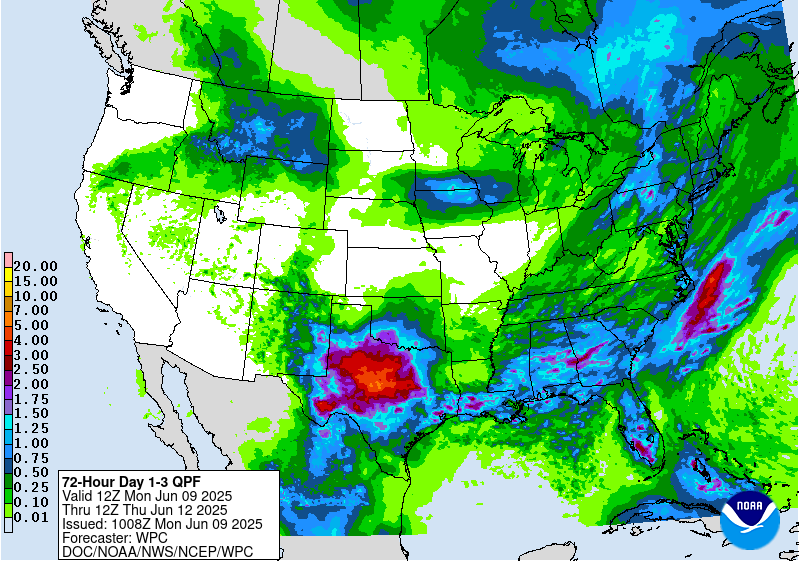 Quantitative precipitation forecast Monday morning through Thursday morning