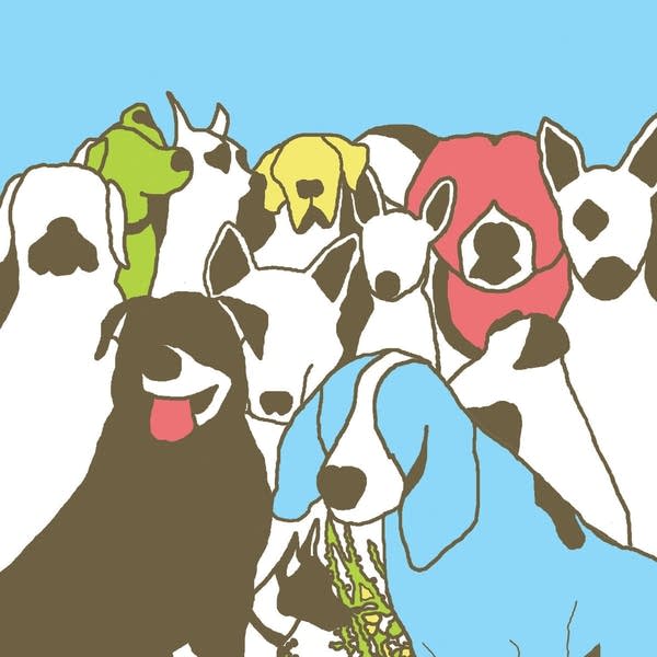 An illustration of many dogs