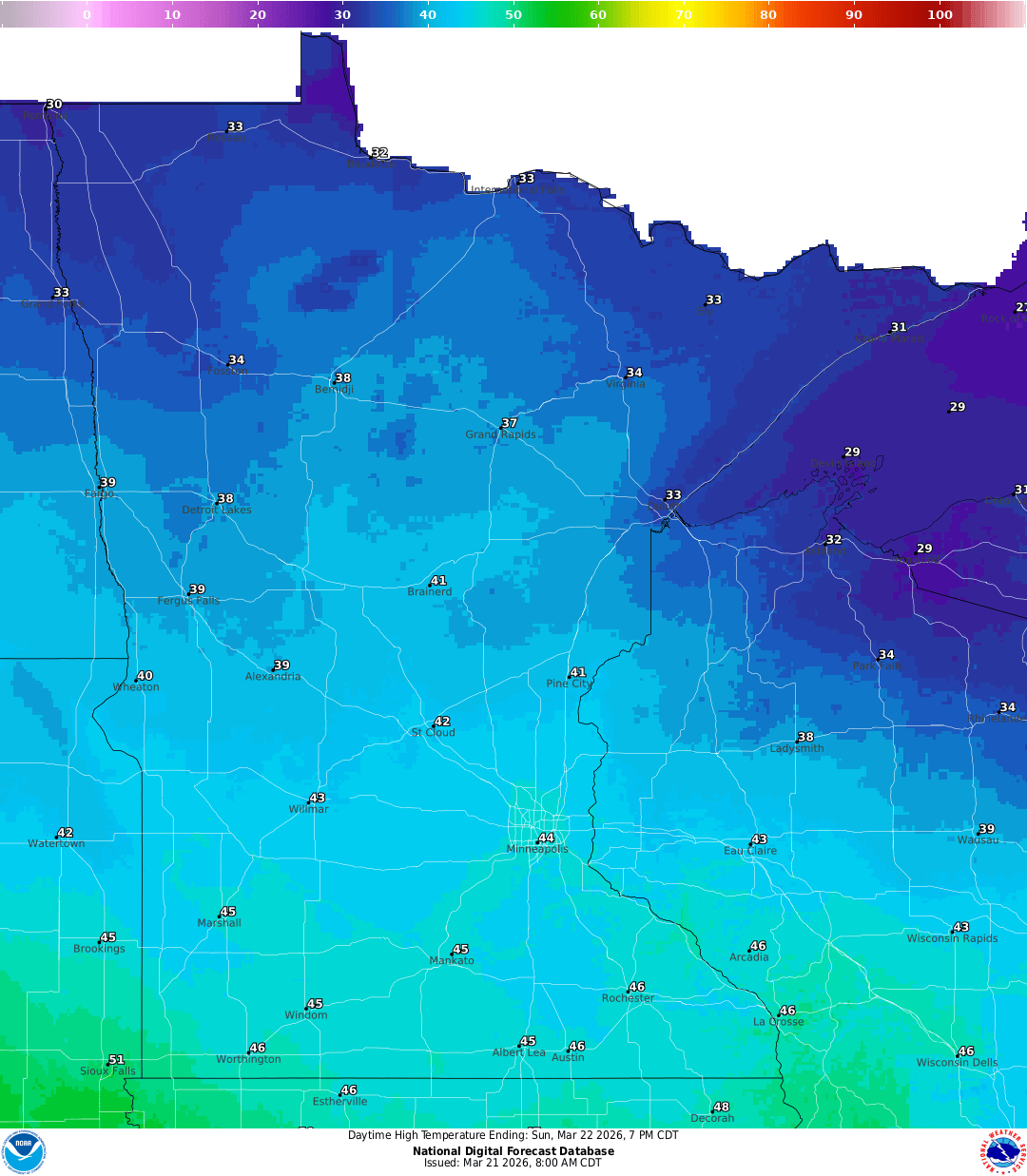 Highs for Sunday