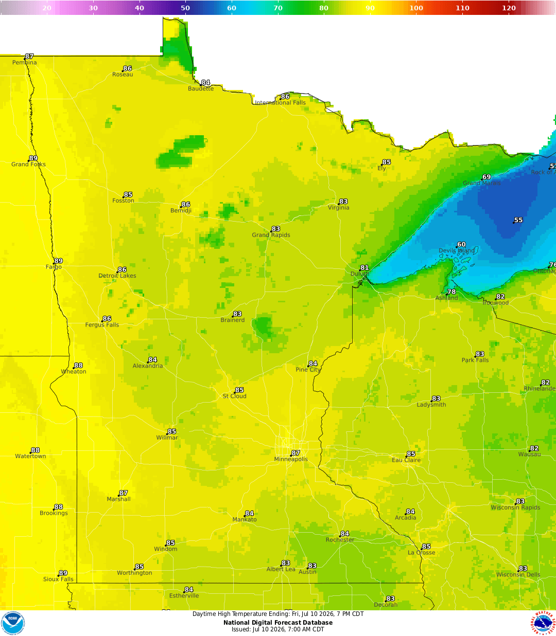 Highs for Friday