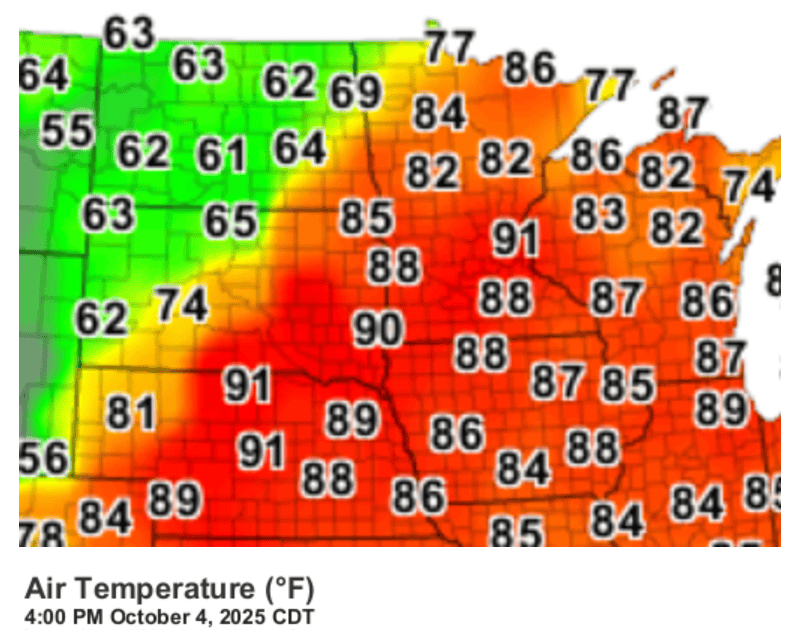 High temperatures Saturday 4 p.m.