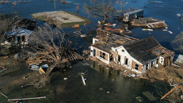 An aerial view of floodwaters from Hurricane Delta