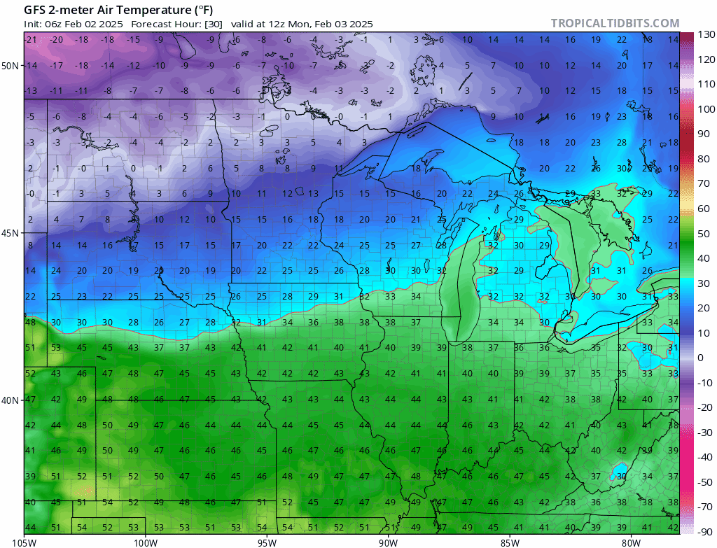 Temperatures Monday through Friday