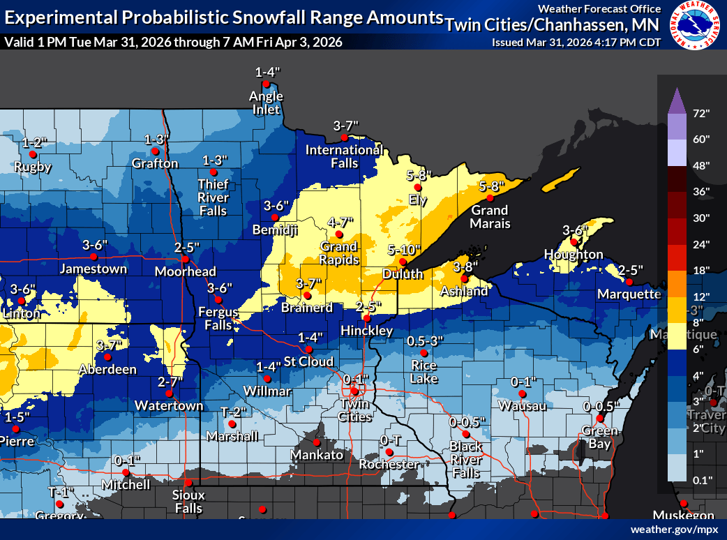 Snowfall projection for Minnesota