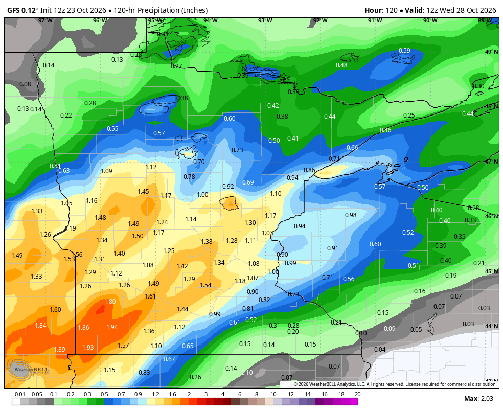 Forecast precipitation through Wednesday morning