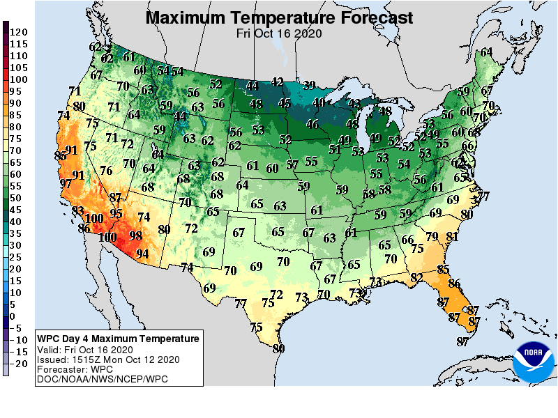 Forecast high temperatures Friday