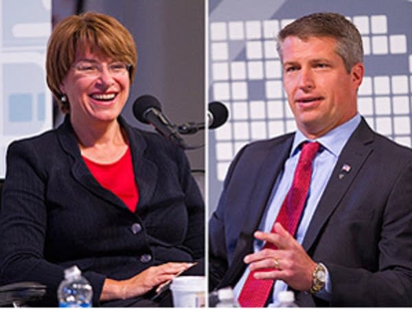 Klobuchar, left, and Bills debate in Duluth