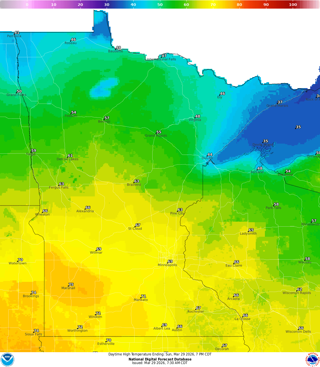 Highs for Sunday