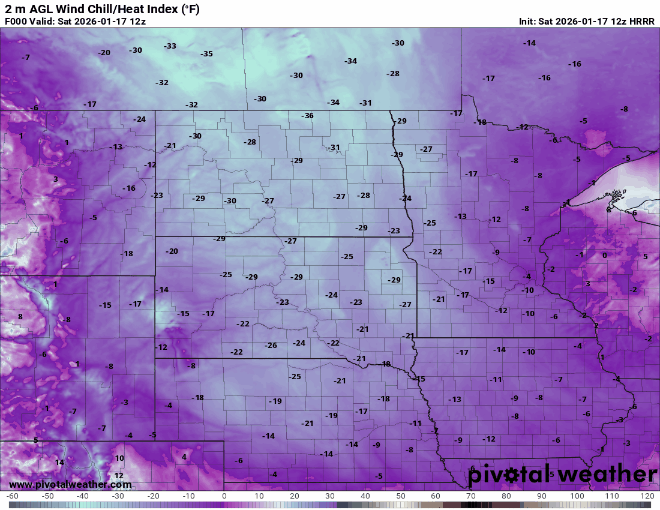 Wind chill forecast Saturday 6 a.m. to Sunday 6 p.m.