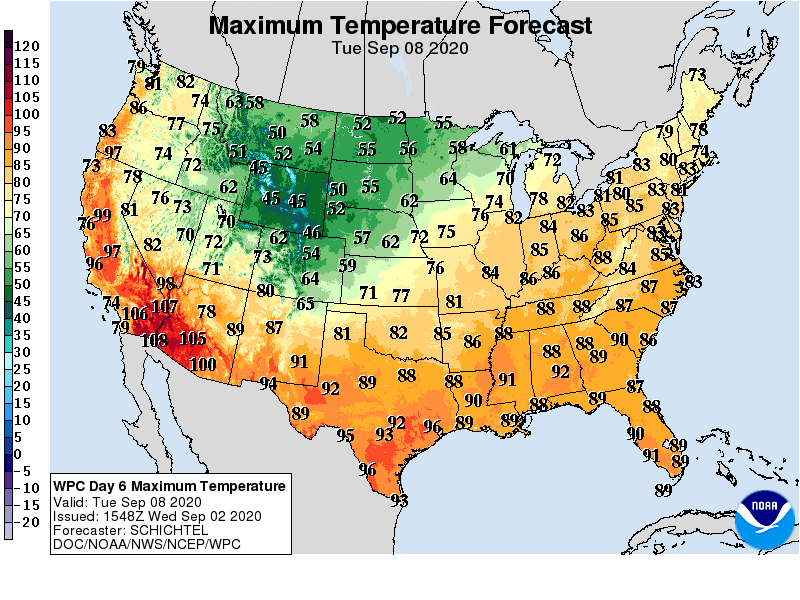 Forecast high temperatures Tuesday