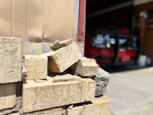 A close up of bricks crumbling.