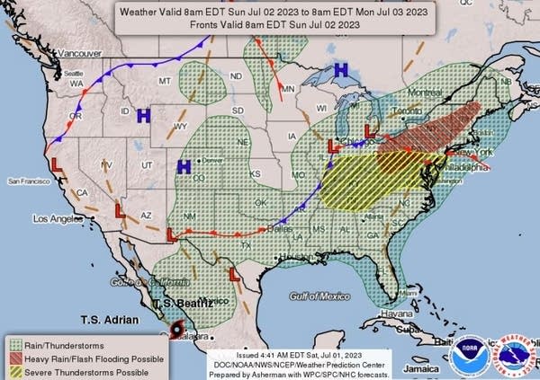Forecast weather map for Sunday