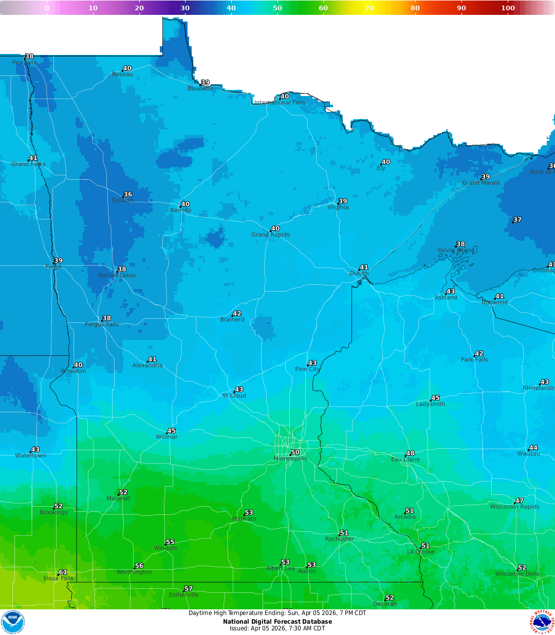 Highs for Sunday