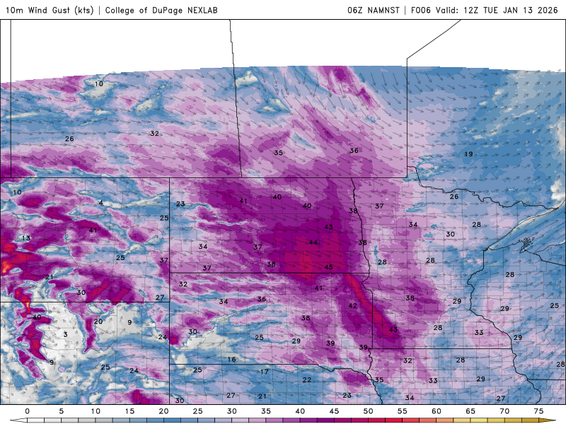 Wind speed and direction Tuesday 6 a.m. to Wednesday 6 a.m.