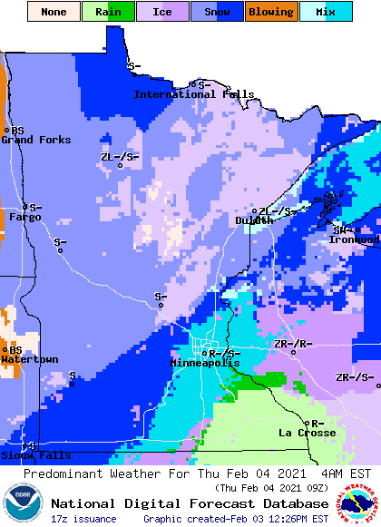 Forecast weather conditions for 4 am Thursday