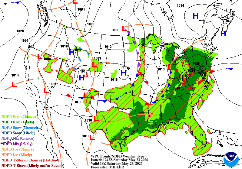 Surface analysis for Saturday 1 p.m.