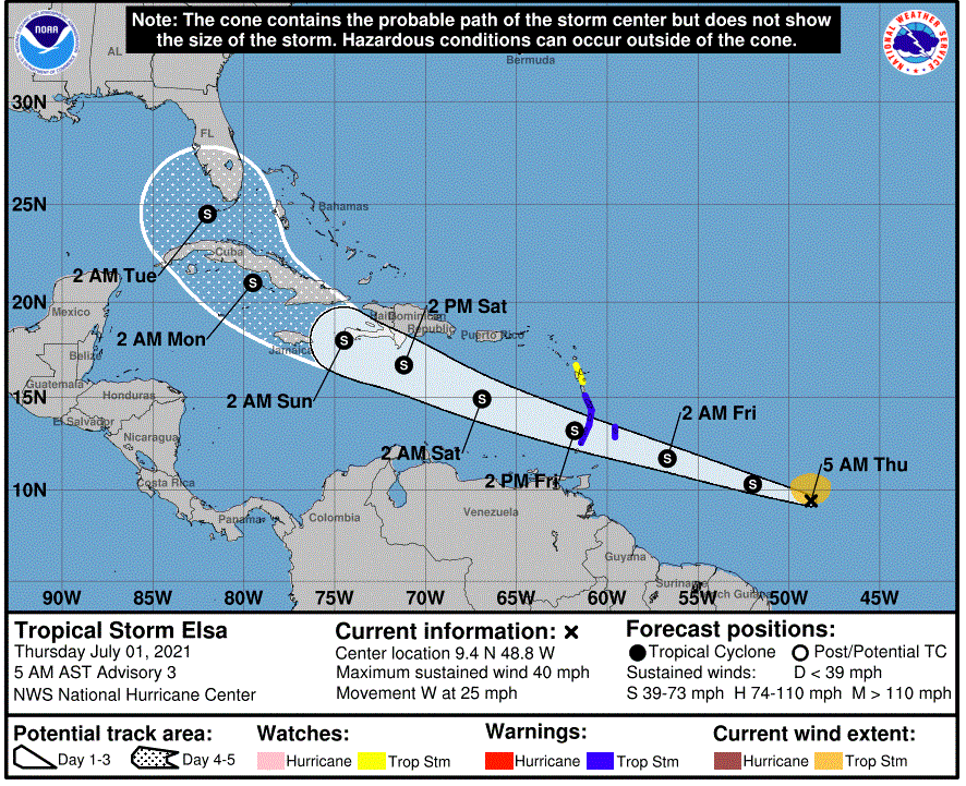 Tropical Storm Elsa headed toward Windward islands