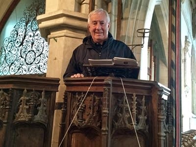 Wyn tries out the 14th century pulpit. (Photo by Mimisse Beard)