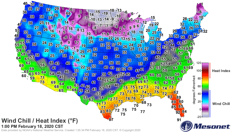 Wind chill temperatures Tuesday afternoon