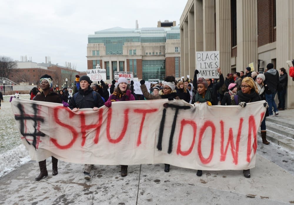Protesters start their march