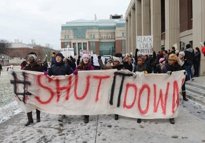 Protesters start their march.