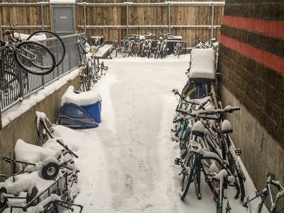 Bicycles are seen parked