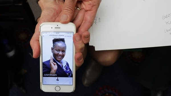 Nadia Milleron, mother of Ethiopian Air crash victim Samya Stumo, shows a photograph of crash victim Julia Mwashi of Kenya during a hearing of the House Transportation and Infrastructure Committee's Aviation Subcommittee about the Boeing 737 Max airplane on May 15, 2019 in Washington, DC. 