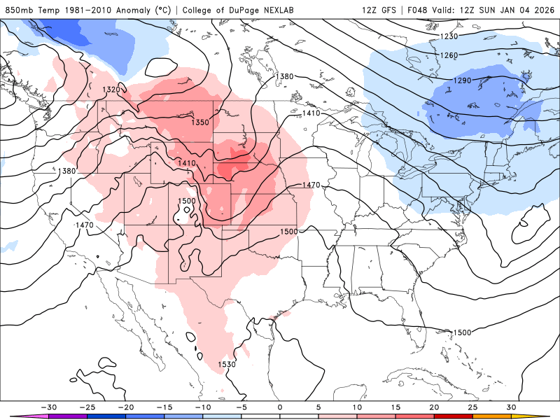 850 millibar temperature anomalies Sunday through Thursday