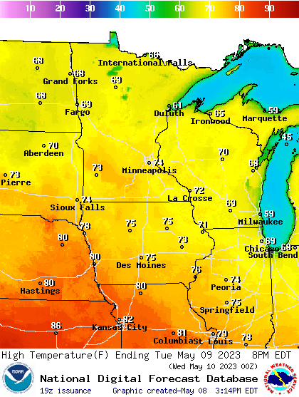 Temperatures Tuesday afternoon