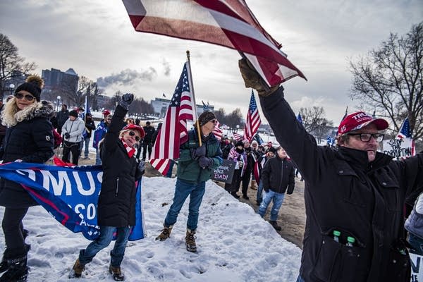 Trump supporters attend a rally at the Minnesota State Capitol.